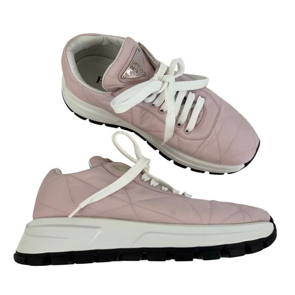 Prada Piuma Quilted Sneakers Re-Nylon Trainers Light Pink 37.5 (US7.5) - Picture 1 of 14